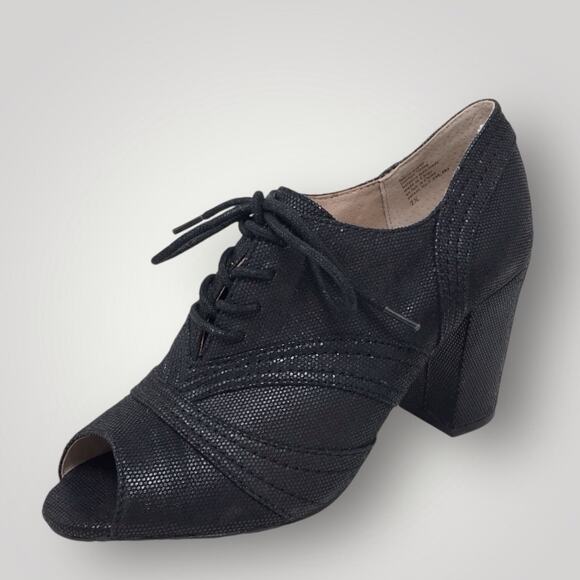 Seychelles NWOT Black Peep Toe Heel Oxfords Eternity Lace Up Size 7.5 - Picture 6 of 11